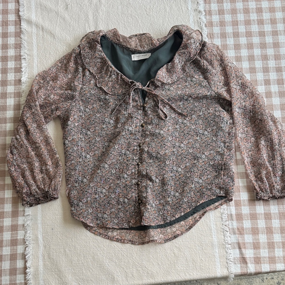 Lucky Brand Floral Kids Blouse with Ruffle Tie